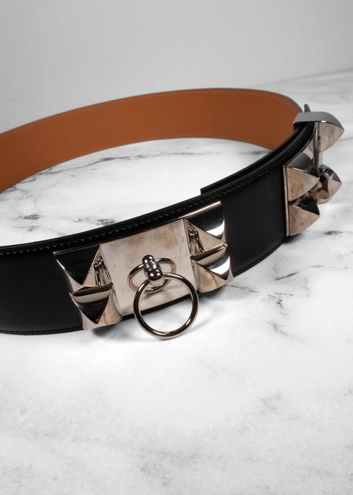 Hermès Black Smooth Calfskin Palladium Collier de Chien CDC Belt 50