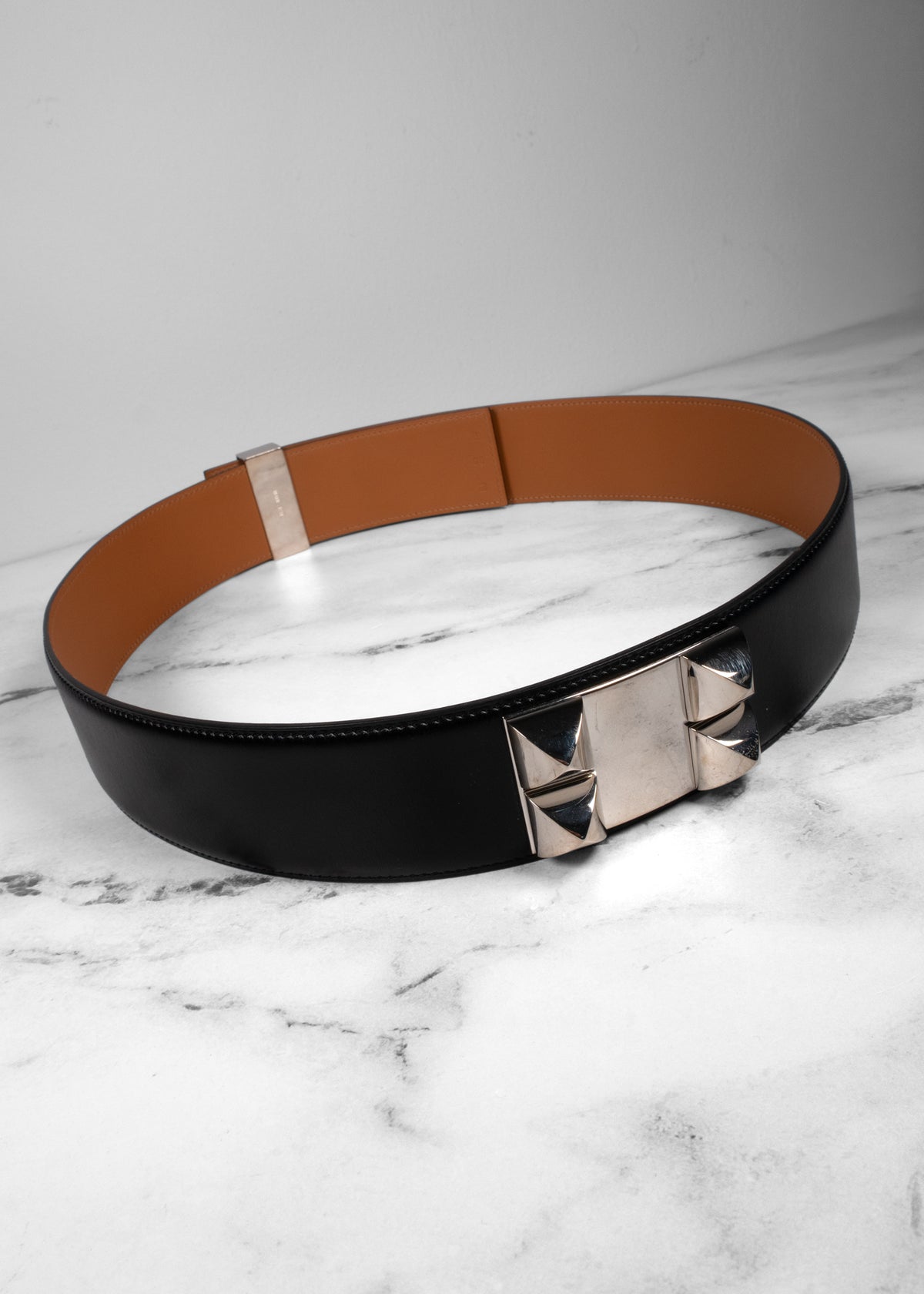 Hermès Black Smooth Calfskin Palladium Collier de Chien CDC Belt 50