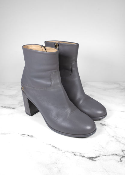 Chanel Dark Grey Calfskin Short Boots