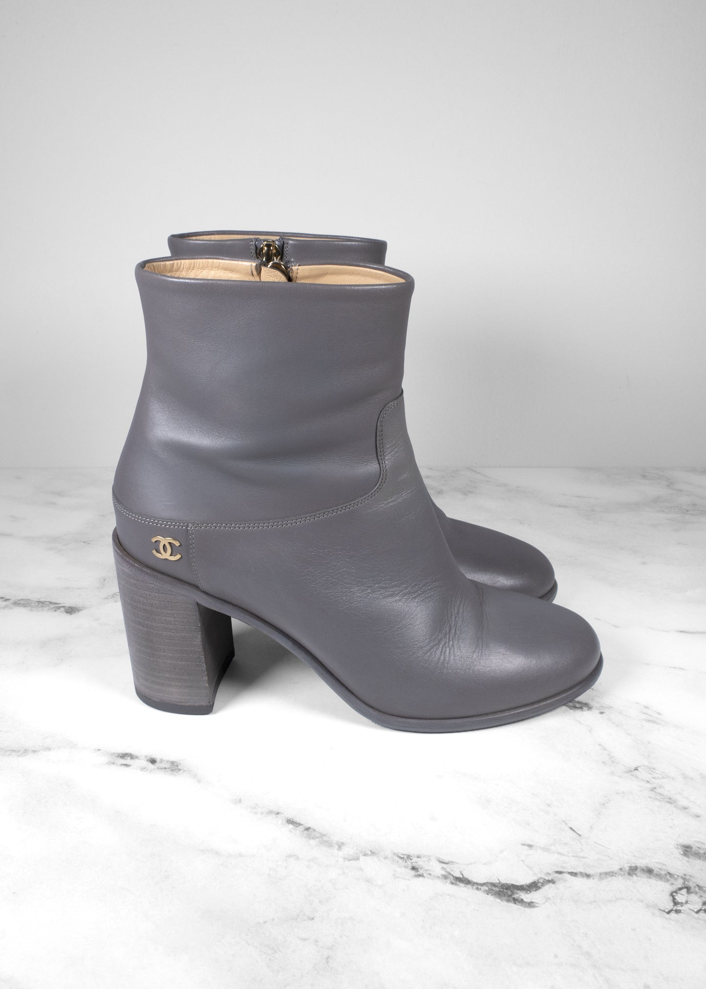 Chanel Dark Grey Calfskin Short Boots