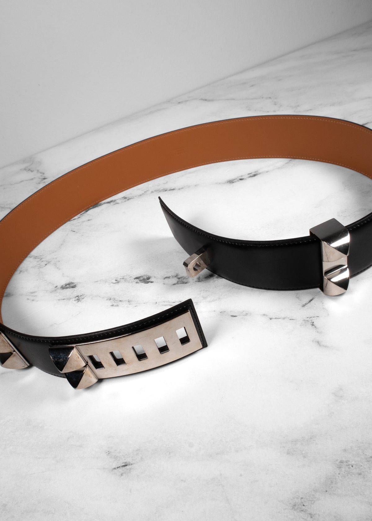 Hermès Black Smooth Calfskin Palladium Collier de Chien CDC Belt 50