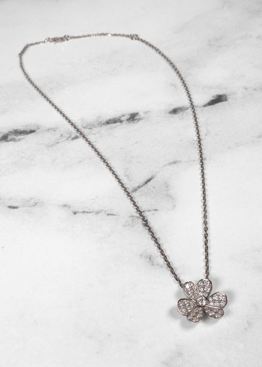 Van Cleef & Arpels 18K White Gold Diamond Pavé Mini Frivole Pendant Necklace