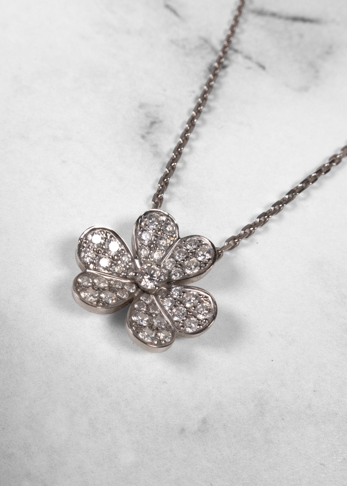 Van Cleef & Arpels 18K White Gold Diamond Pavé Mini Frivole Pendant Necklace