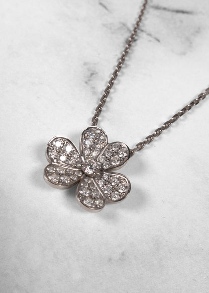 Van Cleef & Arpels 18K White Gold Diamond Pavé Mini Frivole Pendant Necklace