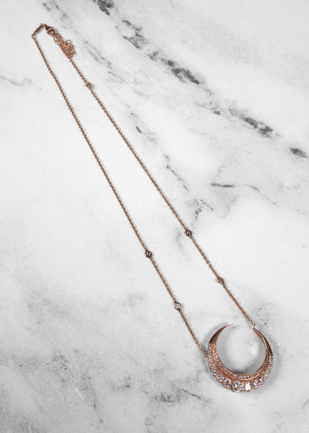 Jacquie Aiche 14K Rose Gold Large Diamond Graduated Crescent Moon Horn Necklace