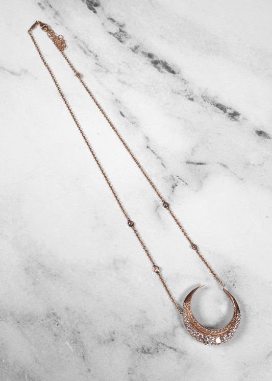 Jacquie Aiche 14K Rose Gold Large Diamond Graduated Crescent Moon Horn Necklace