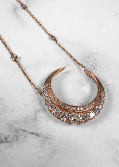 Jacquie Aiche 14K Rose Gold Large Diamond Graduated Crescent Moon Horn Necklace