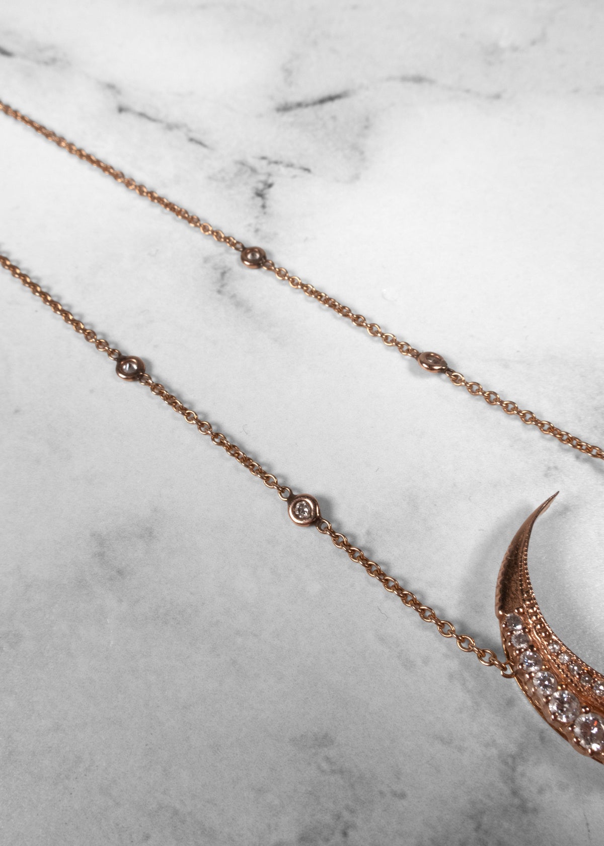 Jacquie Aiche 14K Rose Gold Large Diamond Graduated Crescent Moon Horn Necklace
