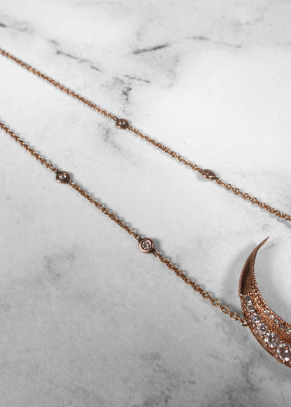 Jacquie Aiche 14K Rose Gold Large Diamond Graduated Crescent Moon Horn Necklace