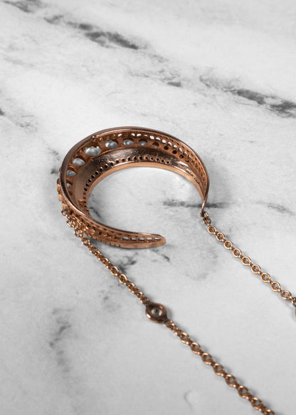 Jacquie Aiche 14K Rose Gold Large Diamond Graduated Crescent Moon Horn Necklace