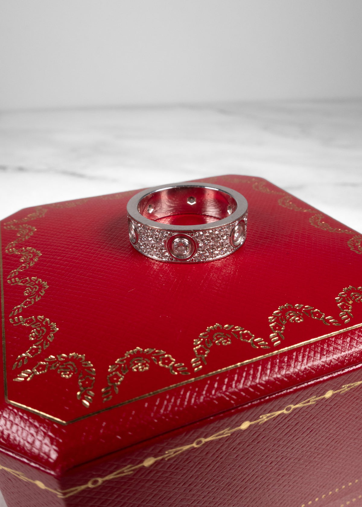 Cartier 18K White Gold Pavé Diamond LOVE Ring w/ Certificate