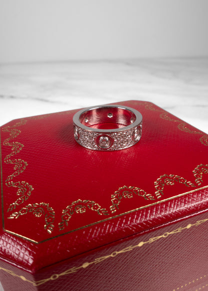 Cartier 18K White Gold Pavé Diamond LOVE Ring w/ Certificate