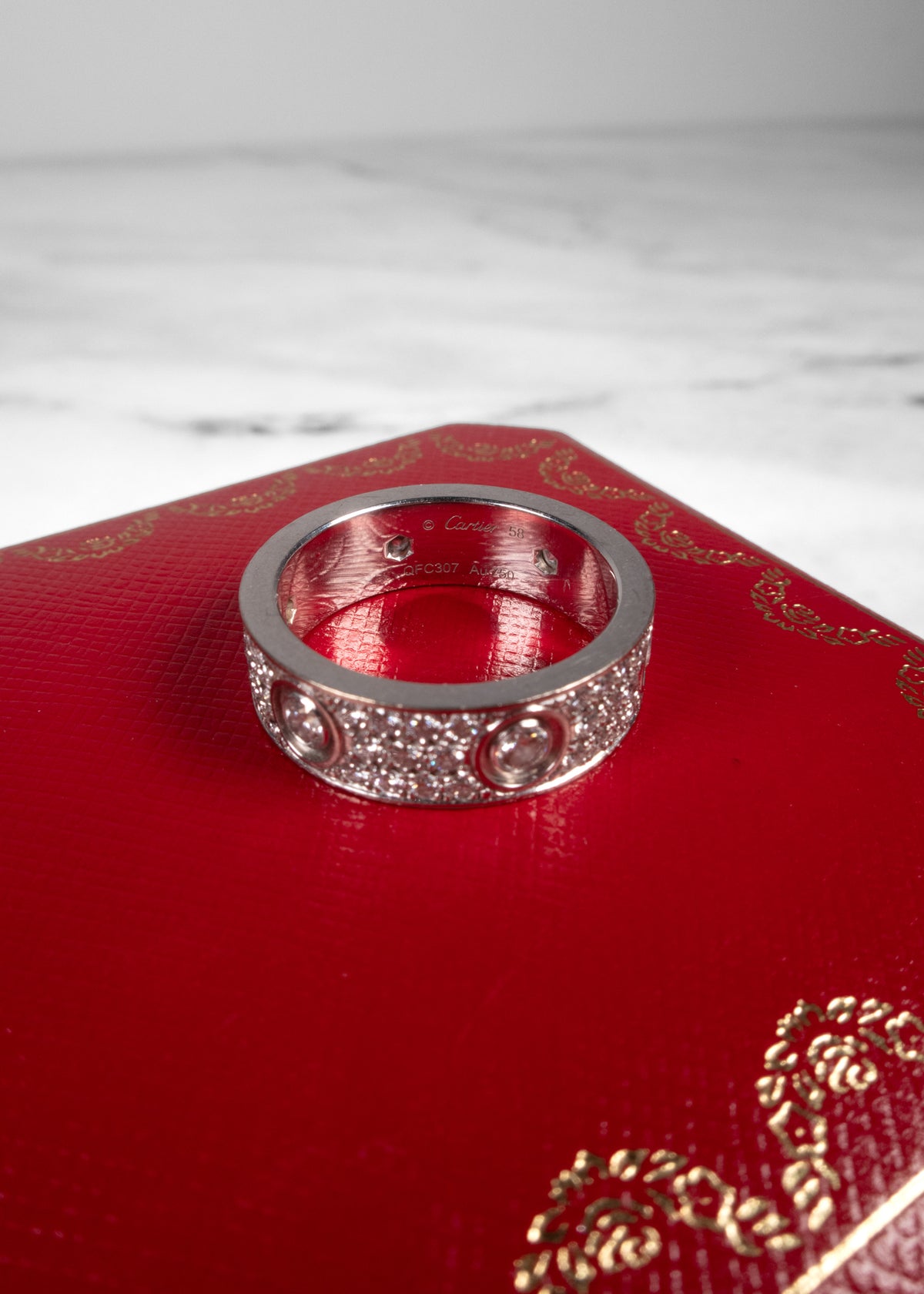 Cartier 18K White Gold Pavé Diamond LOVE Ring w/ Certificate