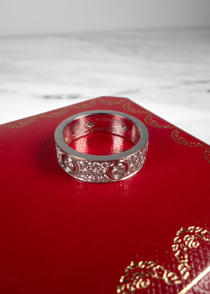 Cartier 18K White Gold Pavé Diamond LOVE Ring w/ Certificate