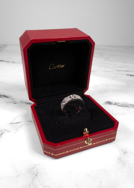 Cartier 18K White Gold Pavé Diamond LOVE Ring w/ Certificate