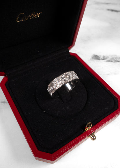 Cartier 18K White Gold Pavé Diamond LOVE Ring w/ Certificate