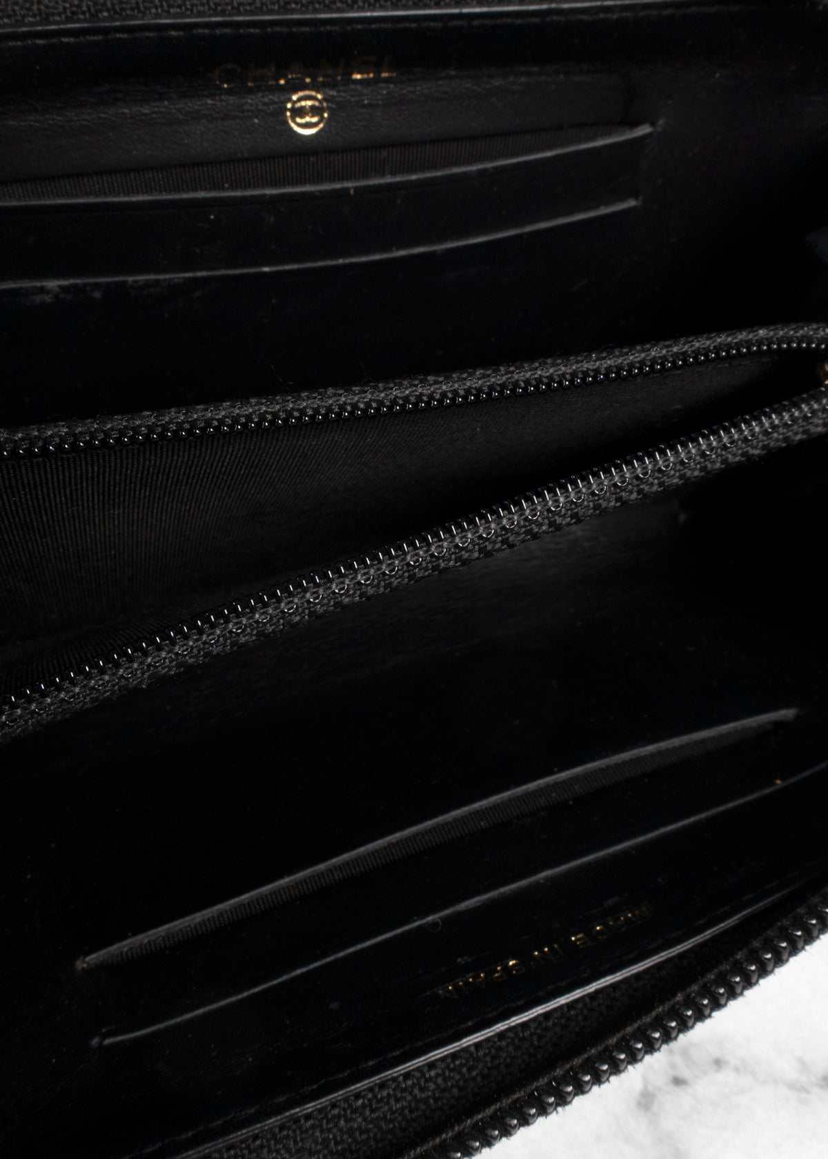 Chanel Black Caviar Leather Boy Zip-Around Wallet with Antique Gold Hardware