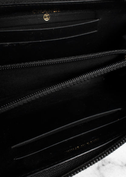 Chanel Black Caviar Leather Boy Zip-Around Wallet with Antique Gold Hardware