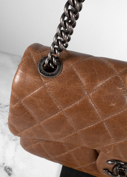 Chanel Caramel Brown Crinkled Lambskin Quilted Flap Bag with Dark Gunmetal Hardware