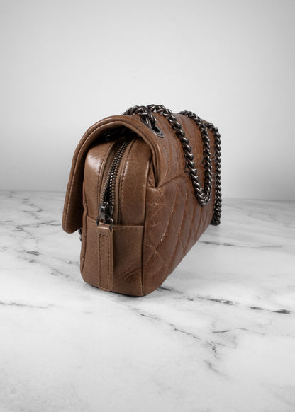 Chanel Caramel Brown Crinkled Lambskin Quilted Flap Bag with Dark Gunmetal Hardware