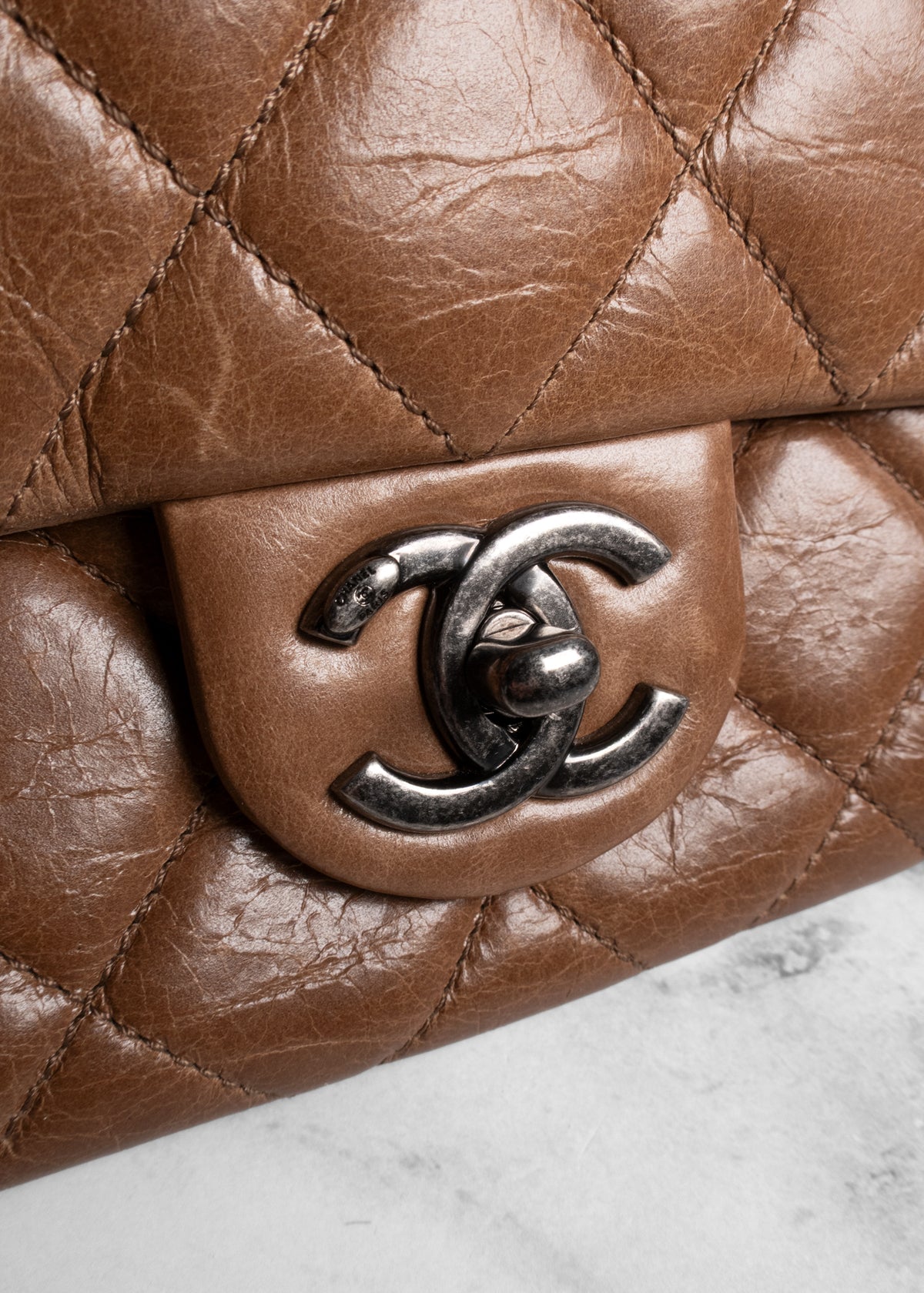 Chanel Caramel Brown Crinkled Lambskin Quilted Flap Bag with Dark Gunmetal Hardware