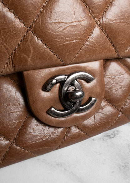 Chanel Caramel Brown Crinkled Lambskin Quilted Flap Bag with Dark Gunmetal Hardware