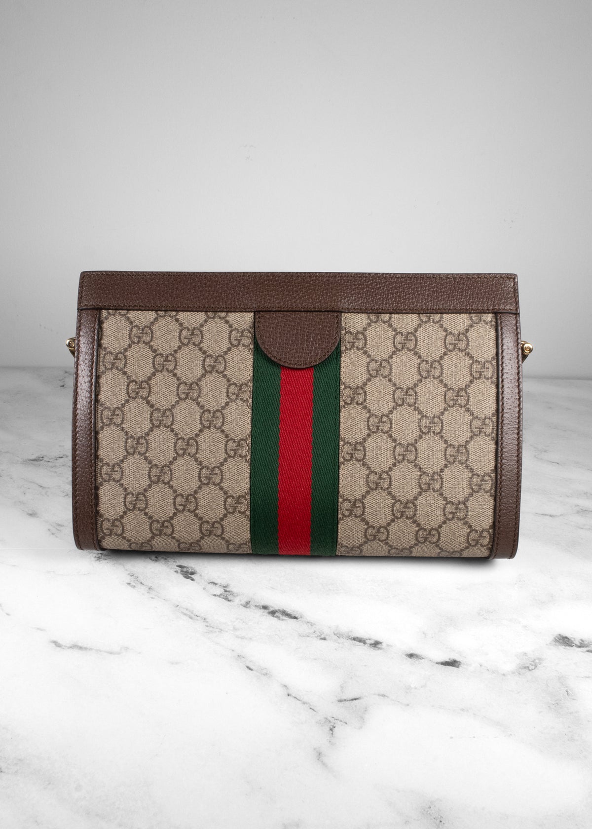 Gucci Beige & Ebony GG Supreme Web Small Ophidia Chain Shoulder Bag