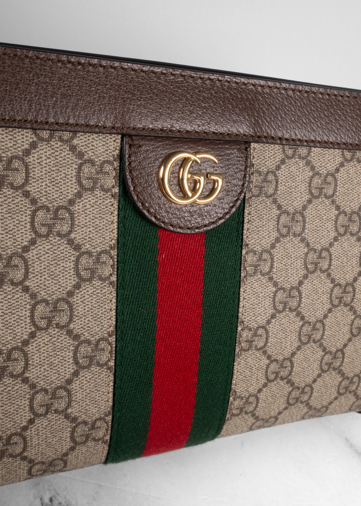 Gucci Beige & Ebony GG Supreme Web Small Ophidia Chain Shoulder Bag