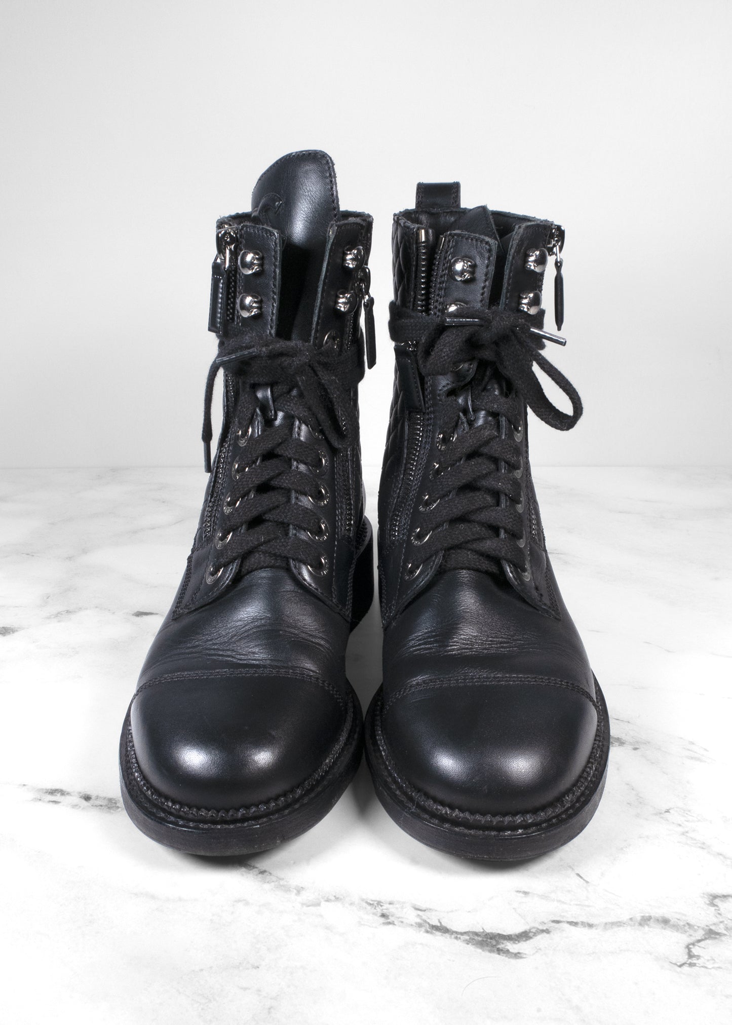 Chanel Interlocking CC Logo Leather Combat Boots