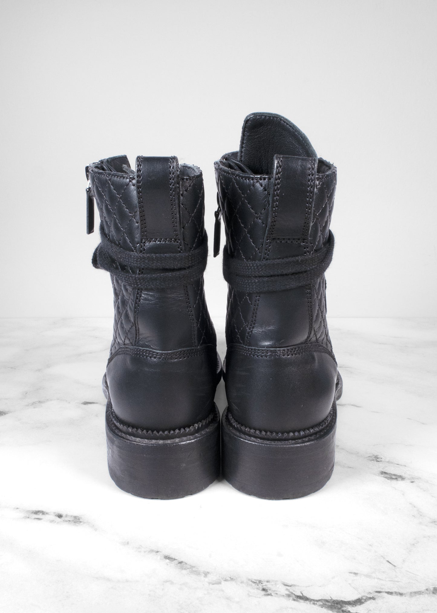 Chanel Interlocking CC Logo Leather Combat Boots