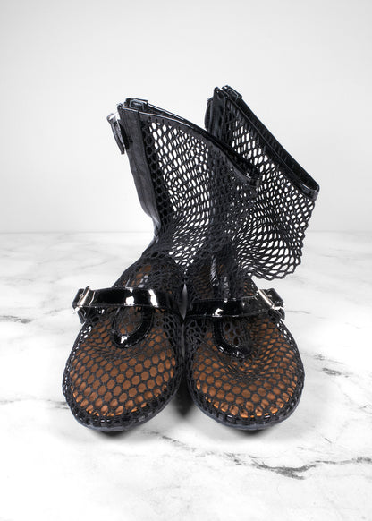 Alaïa Black Fishnet Leather-Trimmed Ankle Boots