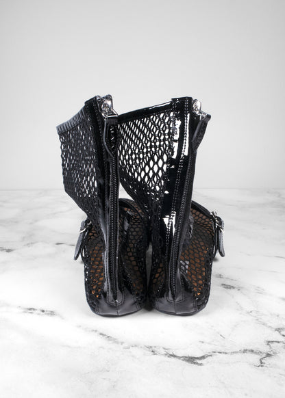 Alaïa Black Fishnet Leather-Trimmed Ankle Boots