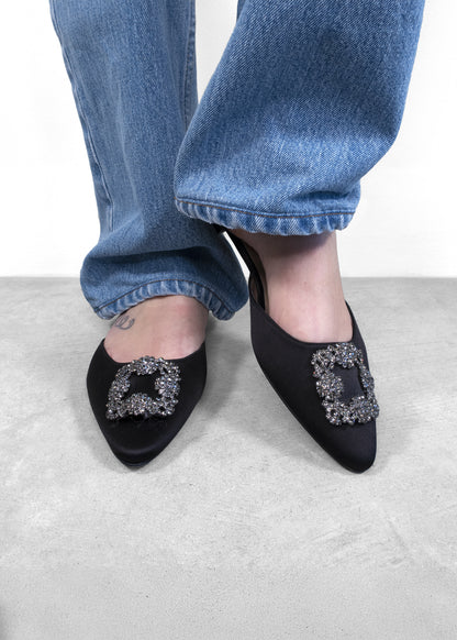 Manolo Blahnik Hangisi Crystal-embellished Satin Slippers