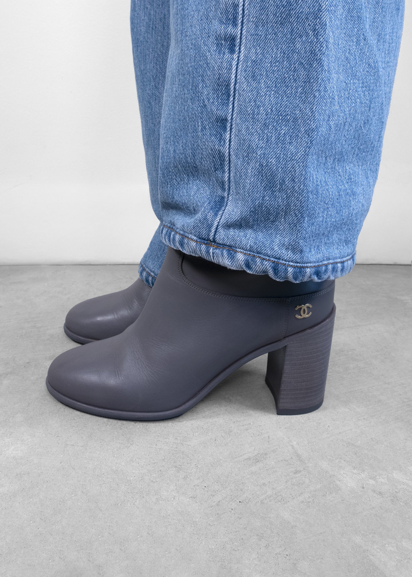 Chanel Dark Grey Calfskin Short Boots