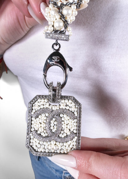 Chanel Pearl & Strass Lanvard CC Logo Pendant Necklace