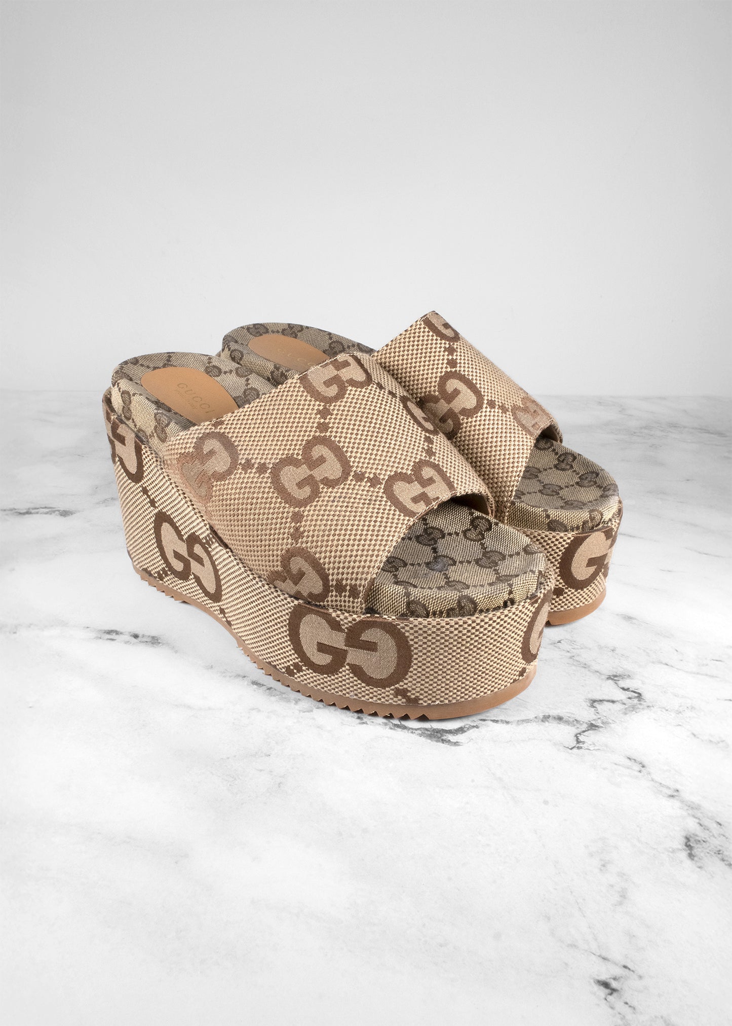 Gucci Monogram Jumbo GG Platform Slide Wedge Sandal