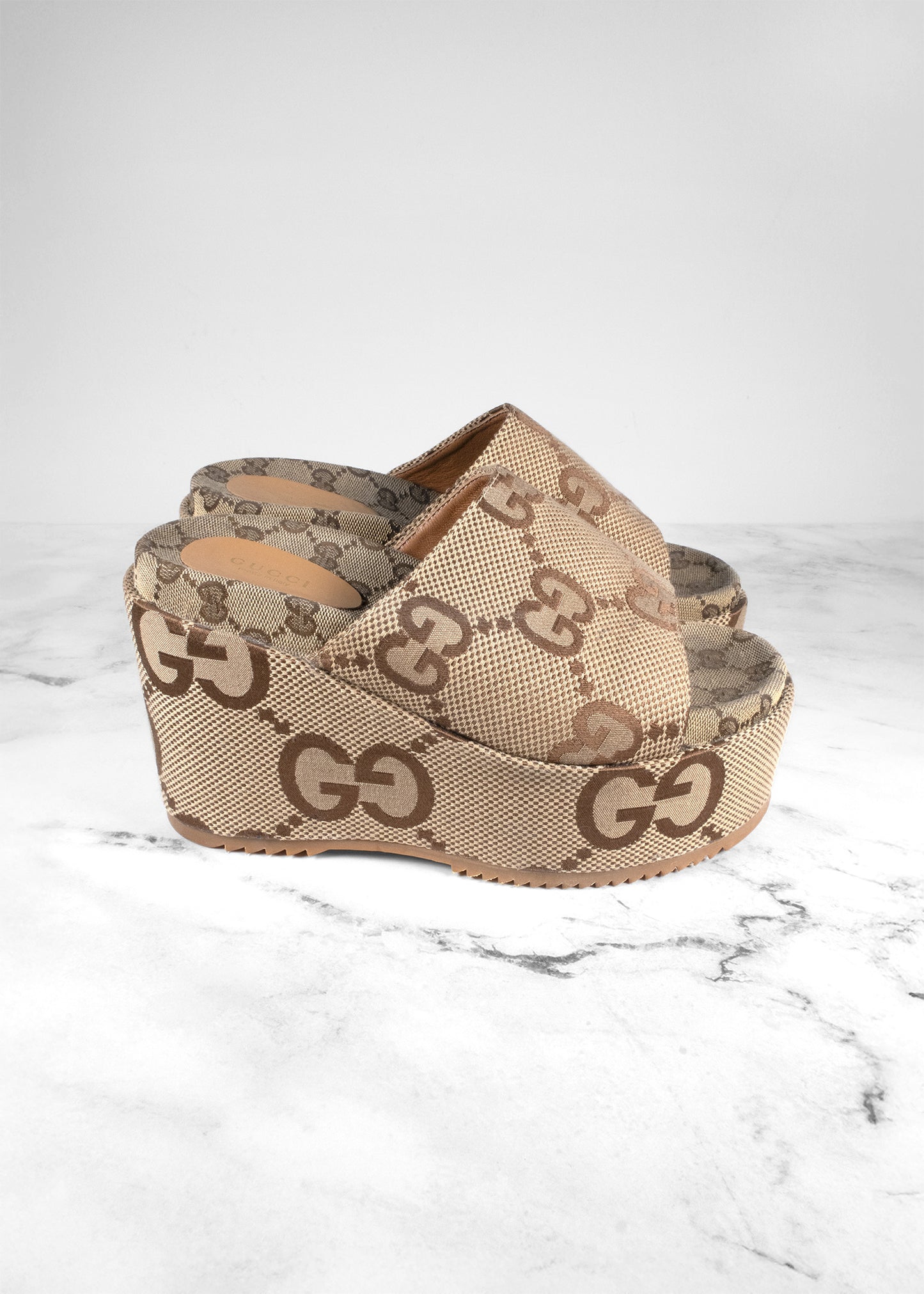 Gucci Monogram Jumbo GG Platform Slide Wedge Sandal