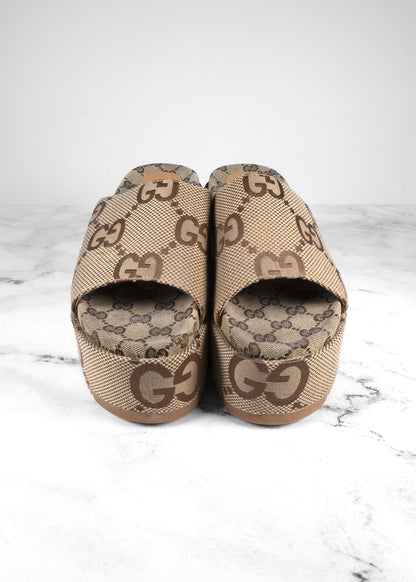 Gucci Monogram Jumbo GG Platform Slide Wedge Sandal