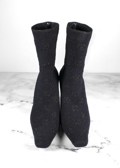 Gucci Demi Logo-jacquard Metallic Stretch-knit Ankle Boots