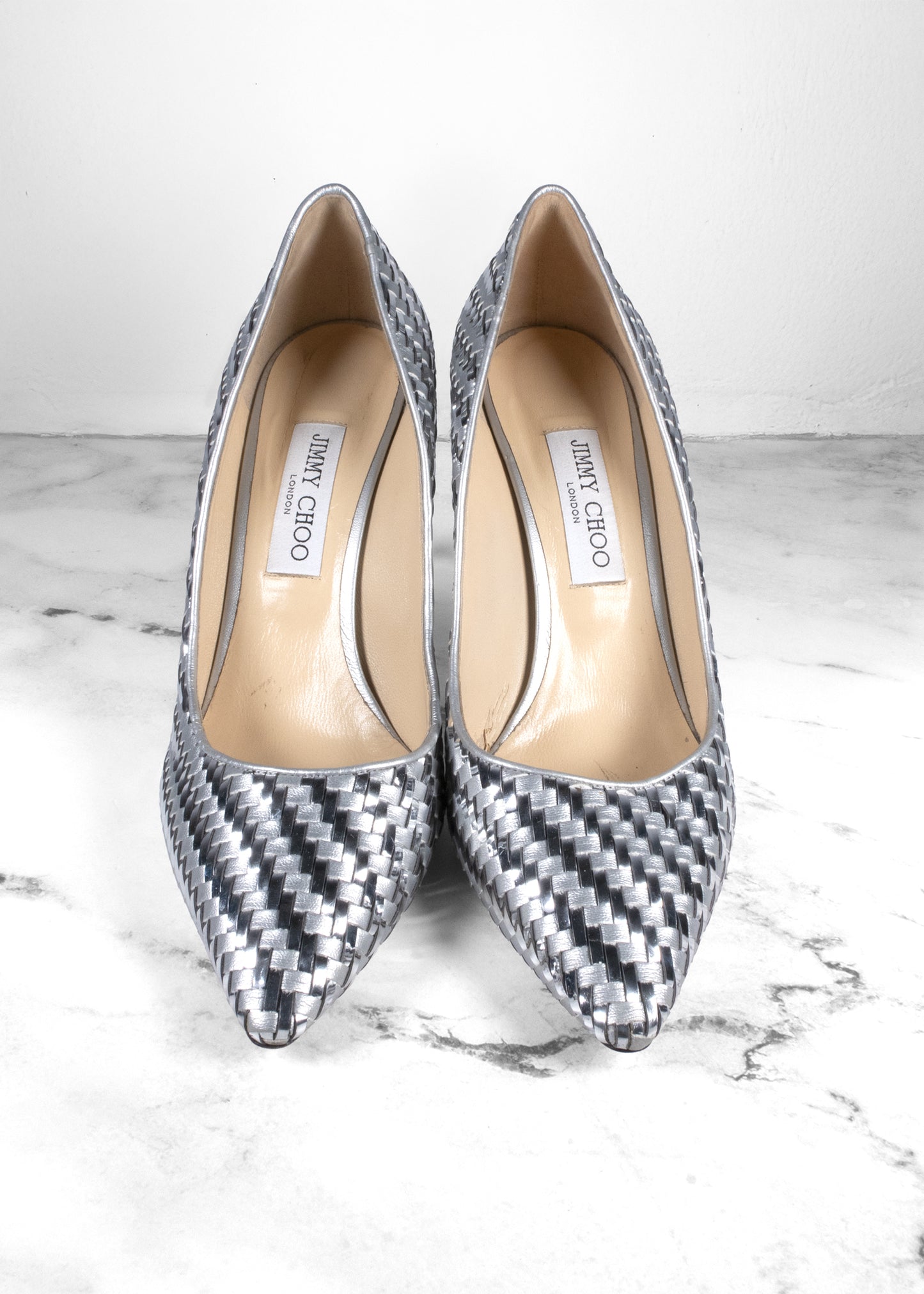 Jimmy Choo Metallic Woven Heels