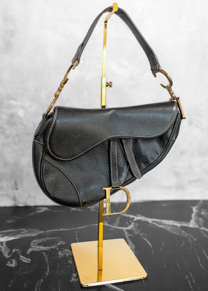 Dior Saddle Black Medium Grained Leather Handbag