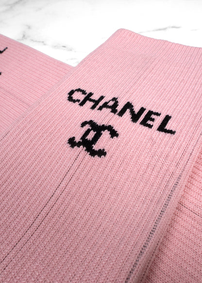 Chanel Logo Pink Knit Leg Warmers Gaiters