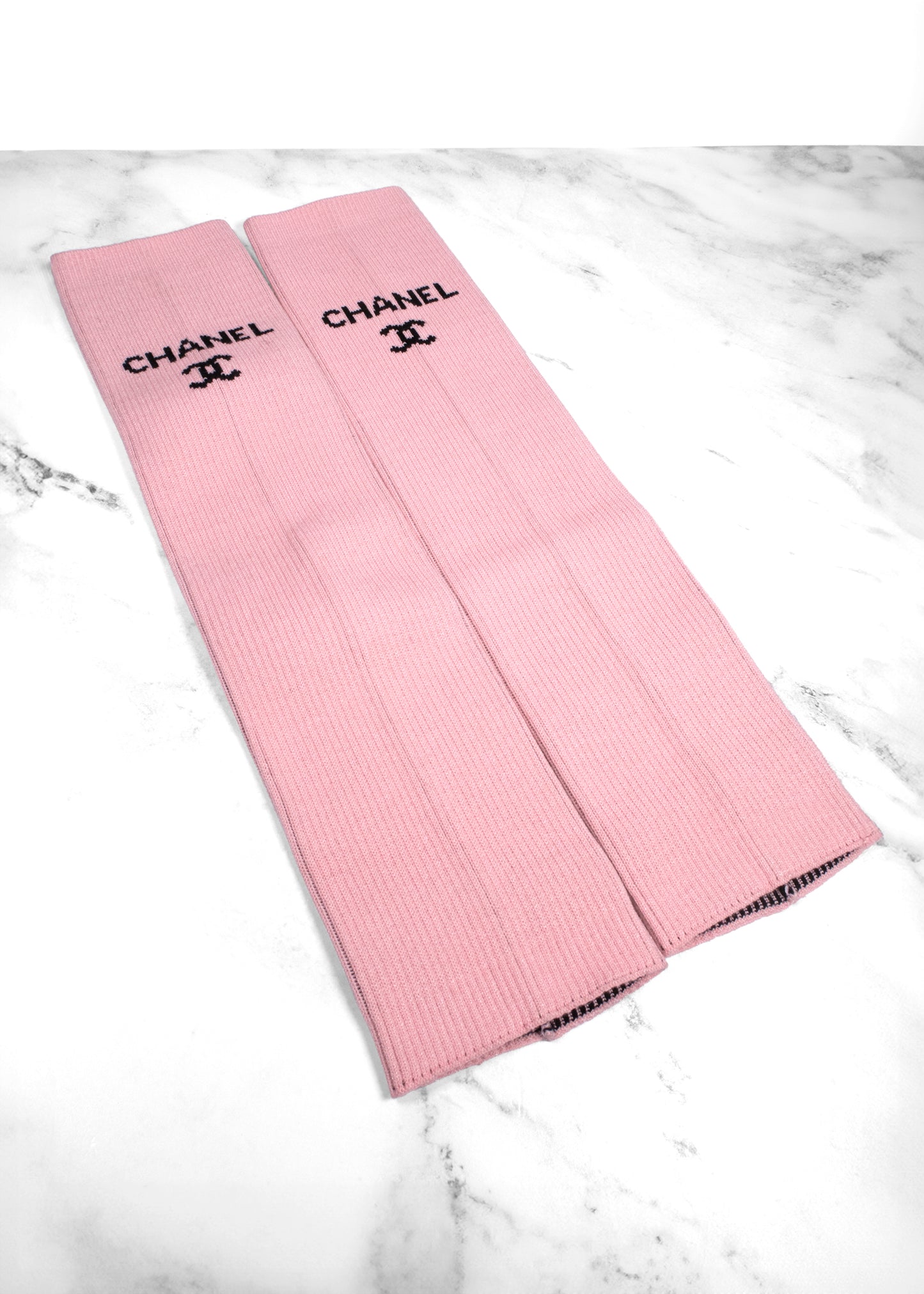 Chanel Logo Pink Knit Leg Warmers Gaiters