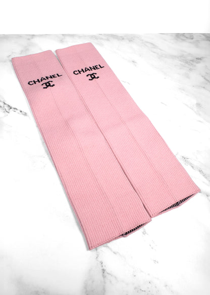 Chanel Logo Pink Knit Leg Warmers Gaiters