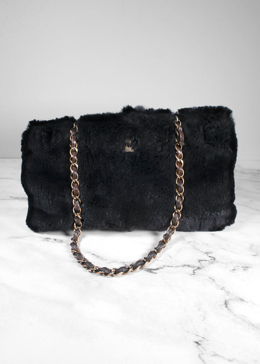 Chanel Rabbit Fur Shoulder Bag Black