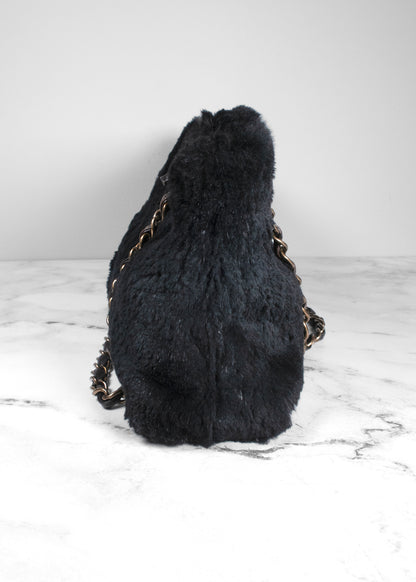 Chanel Rabbit Fur Shoulder Bag Black