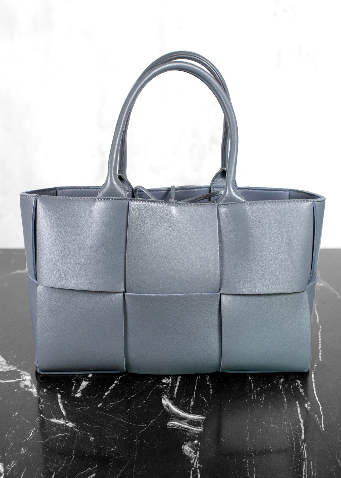 Bottega Veneta Ash Blue Intrecciato Leather Medium Arco Tote