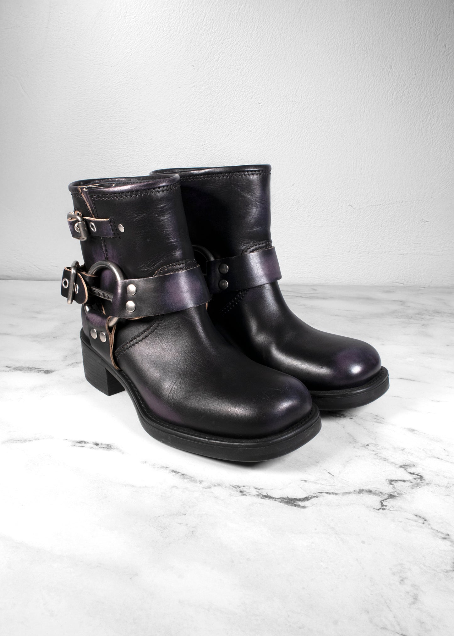 Miu Miu Leather Harness Buckle Engineer Boots