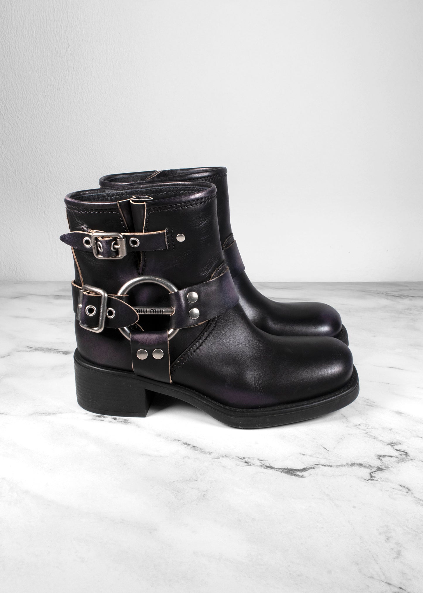 Miu Miu Leather Harness Buckle Engineer Boots