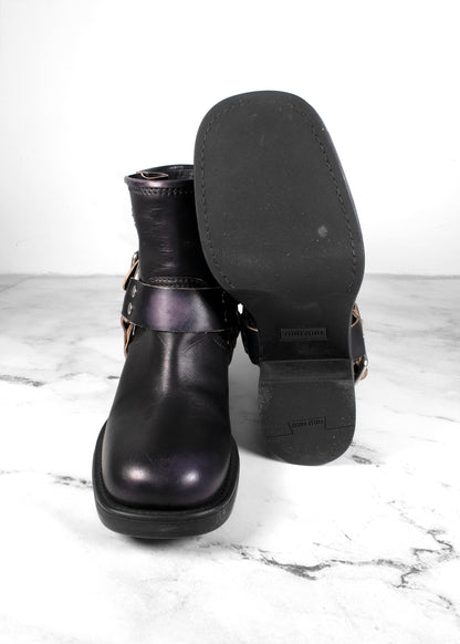 Miu Miu Leather Harness Buckle Engineer Boots